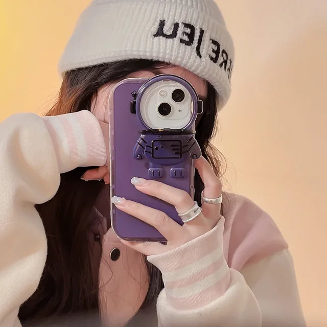 Étui d'astronaute avec film pailleté et support d'objectif protecteur d'appareil photo | Coque arrière en TPU souple de qualité supérieure absorbant les chocs pour Apple iPhone