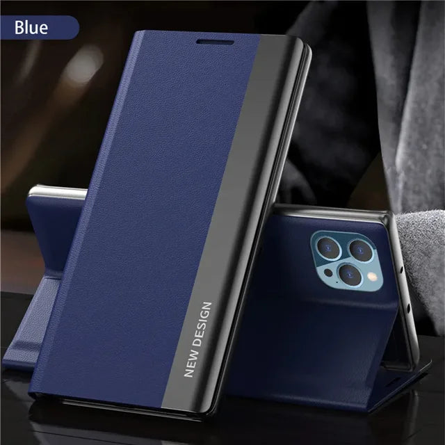 Couverture de livre à rabat haut de gamme avec fermeture magnétique et fonction support pour iPhone | Étui à rabat MagSafe pour Apple iPhone 15/14/13/12 Pro Max, Plus, Mini - étui de protection polyvalent