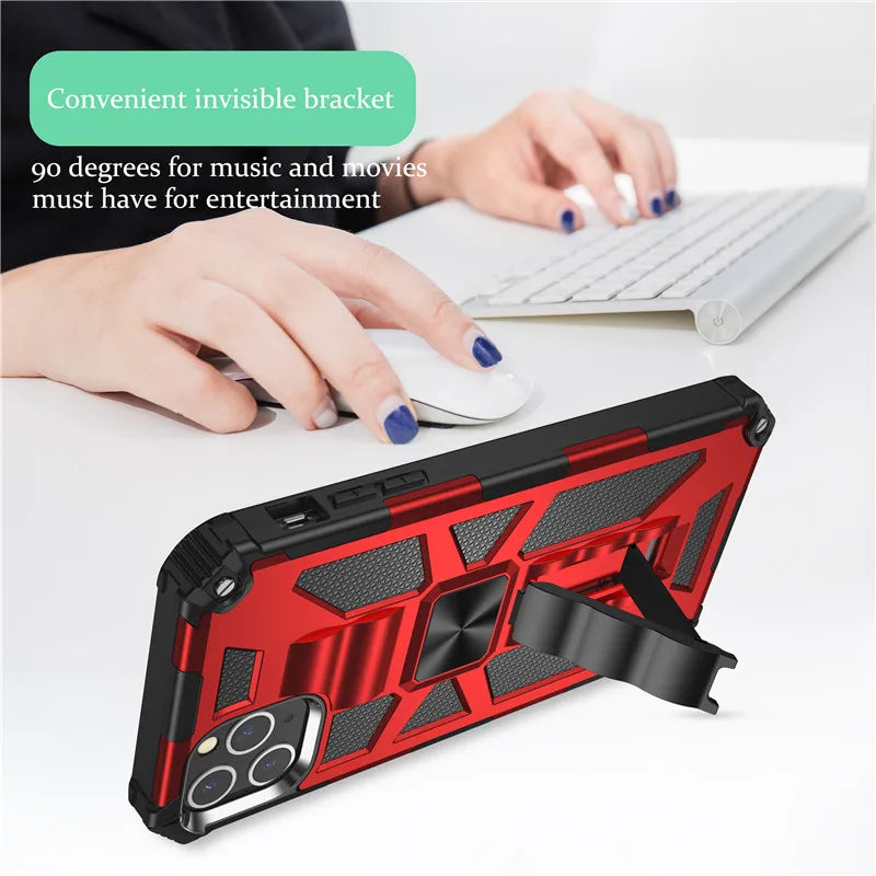 Hochwertige Hybrid-Militärpanzerung iPhone-Hülle MagSafe Case für Apple iPhone 17/17 Air, 16/16e, 15, 14, 13 Pro Max Plus mit eingebautem Ständer, Tarnung-Cover, Kamera-Rundumschutz und Bildschirmschutz Handyhülle