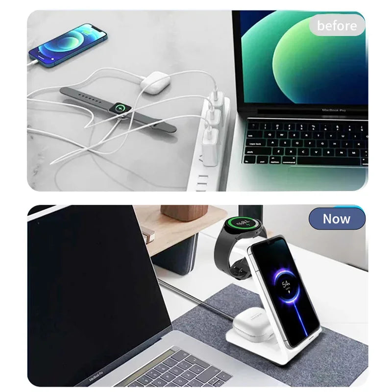 3 in 1 Wireless Fast Magnetic MagSafe Charging Station | Wireless Charging Station Fast Docking Charger for Smartphones, Apple iPhone, Samsung, iOS & Android, Watch & AirPods