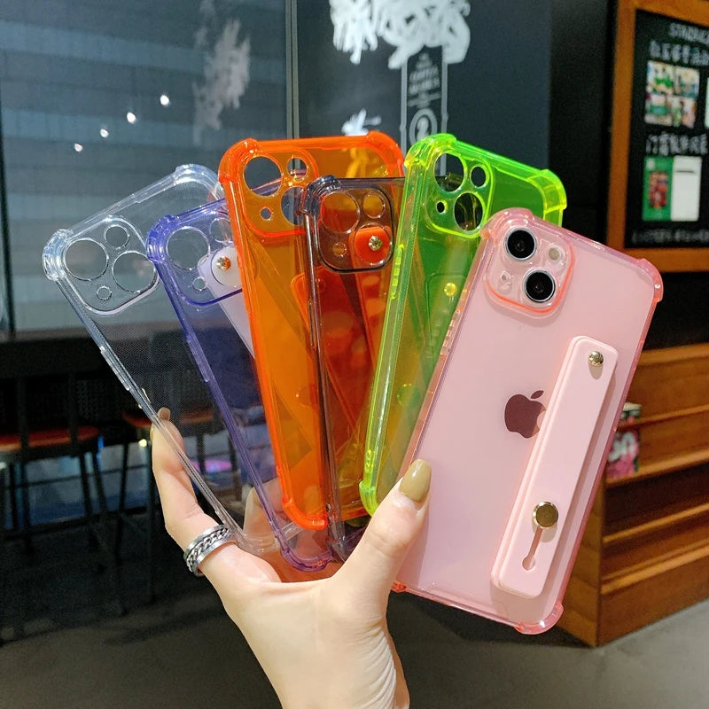 Étui Apple iPhone couleur bonbon transparent haut de gamme | Dragonne Support de téléphone Étui Apple iPhone en silicone souple transparent