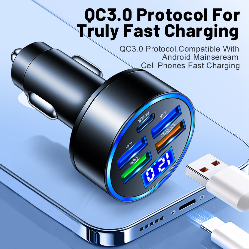 Chargeur de voiture USB Type-C et adaptateur allume-cigare multiport | Chargement rapide premium pour les appareils iOS iPhone et Xiaomi, Huawei, Samsung et Android