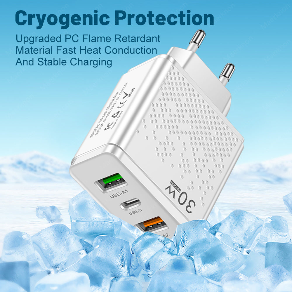 Chargeur USB C - Alimentation 60W Power Delivery quick charge 3.0 Type-C pour smartphones iPhone, iOS, Xiaomi, Samsung, Huawei & Android - Charge rapide Qualcomm avec 3 ports USB et 1 port Type-C
