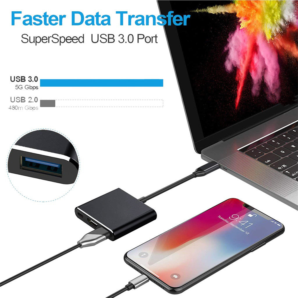 Hub USB-C 3-en-1 : répartiteur Type-C vers HDMI, station d'accueil USB 3.0 de haute qualité pour MacBook Air/Pro, Samsung - Hub USB-C vers HDMI