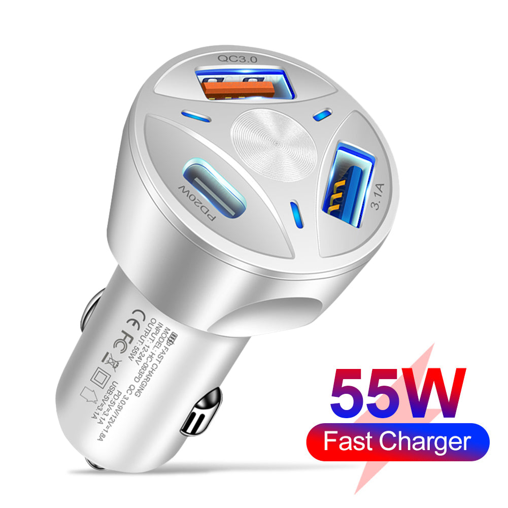 Chargeur de voiture USB Type-C et adaptateur allume-cigare multiport | Chargement rapide premium pour les appareils iOS iPhone et Xiaomi, Huawei, Samsung et Android
