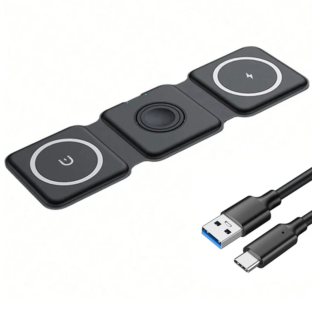Station de charge magnétique pliable 3 en 1 Chargeur sans fil 15 W Station de charge rapide en aluminium Station d'accueil Station de charge sans fil Apple iPhone