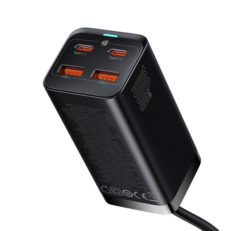 Station de charge rapide de bureau Gan Charger Premium 65W | Adaptateur 4 en 1 pour ordinateur portable et téléphone portable pour Apple iPhone 15 14 13 12 11 Pro Max Plus Mini, iOS, Android, Xiaomi, Samsung - Charge rapide