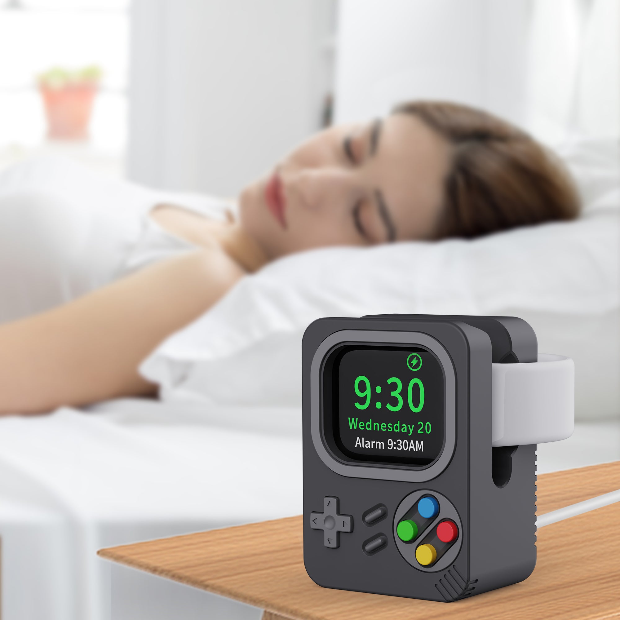 Support de bureau de haute qualité pour chargeur et station de charge Apple Watch | Base de chargement à motif d'ordinateur rétro pour iWatch 9 8 7 6 5 4 3 2 SE, support de station d'accueil en Silicone