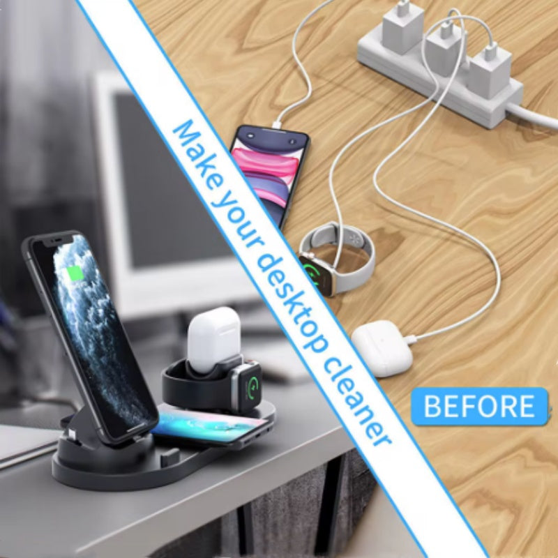 Station de recharge rapide LED 3 en 1 haut de gamme | Chargeur sans fil multifonctionnel, Station de charge rapide sans fil, Station d'accueil pour iPhone, AirPods, Apple Watch et iPad | Support et support pour téléphone/tablette
