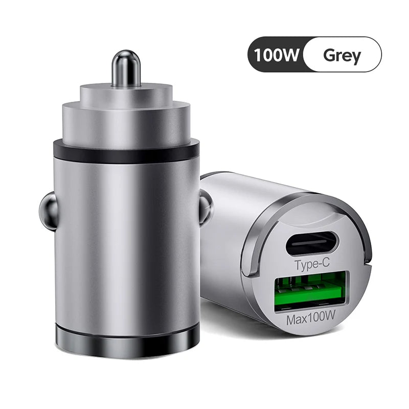 Mini chargeur de voiture 200 W de haute qualité avec fonction de charge rapide pour Apple iPhone 15 14 13 12 11 Pro Max Plus Mini, Android, Xiaomi, Samsung, Huawei | QC 3.0 PD, chargeur de téléphone de voiture USB Type C