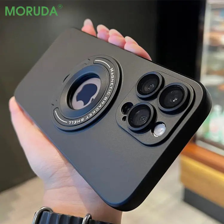 Magnetic Metal For Apple iPhone 16/15/14/13/12 Pro Max Plus Mini Case | Premium Shockproof Supreme Protection - Luxury Slim Matte with Camera Glass Lens Protection, Stand, and Hand Holder Cover