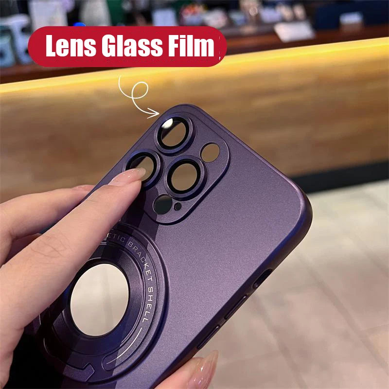Magnetic Metal For Apple iPhone 16/15/14/13/12 Pro Max Plus Mini Case | Premium Shockproof Supreme Protection - Luxury Slim Matte with Camera Glass Lens Protection, Stand, and Hand Holder Cover