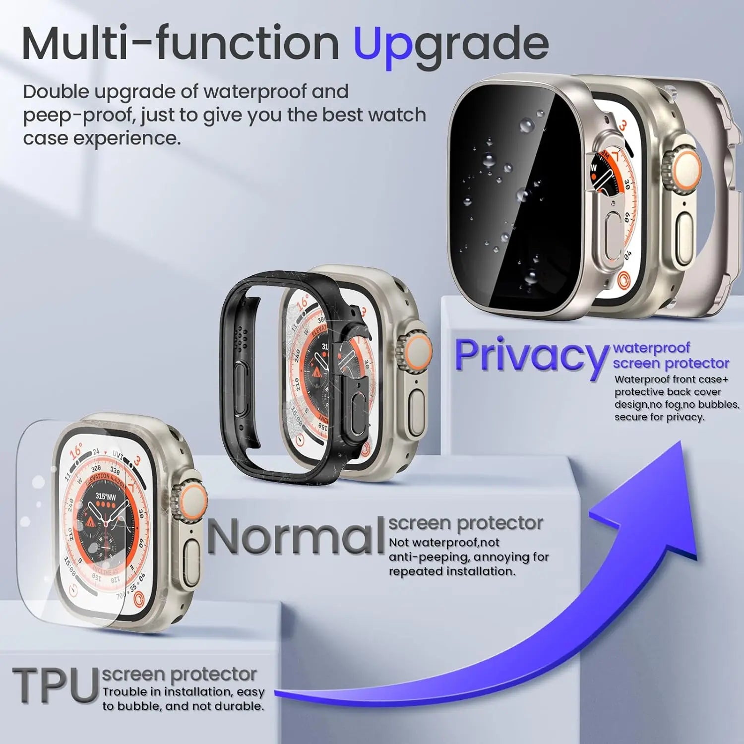 Protecteur d'écran et coque de qualité supérieure pour Apple Watch 44 mm, 45 mm, 40 mm, 41 mm – Coque pare-chocs avant et arrière en PC robuste pour iWatch Series 9, 8, 7, 6, 5, 4