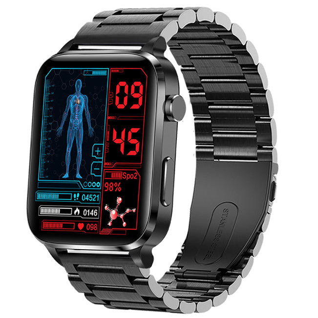 Montre intelligente de glycémie haut de gamme pour hommes avec assistant vocal AI, appel Bluetooth, mesure automatique de l'oxygène dans le sang par infrarouge, surveillance de la santé, ECG et PPG