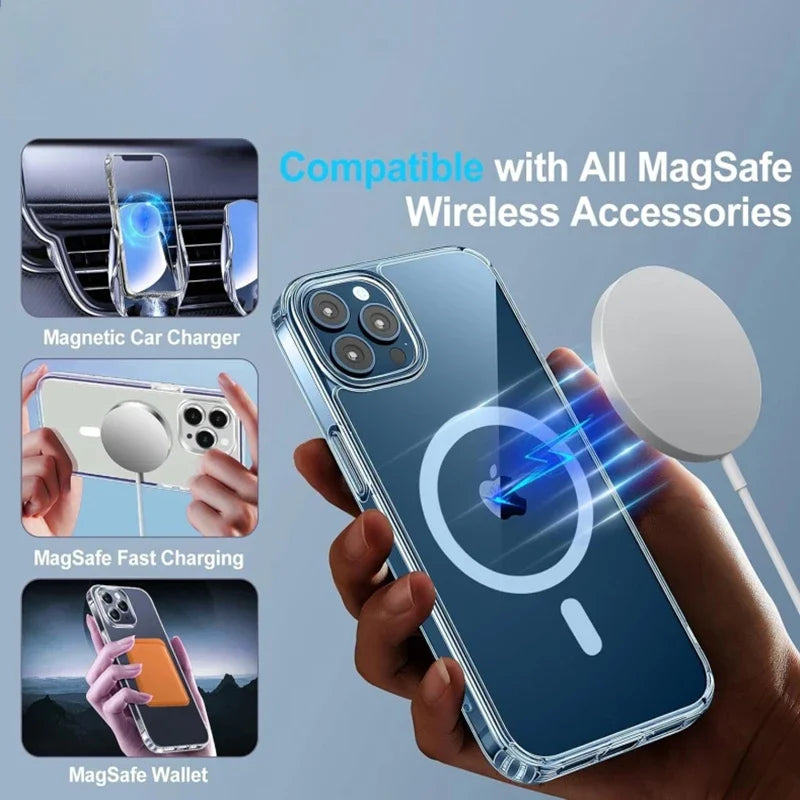 Chargeur sans fil de voiture haut de gamme et support de téléphone de voiture magnétique MagSafe pour Apple iPhone 15, 14, 13, 12, 11 Pro Max Plus Mini - Support de téléphone de voiture à lumière bleue