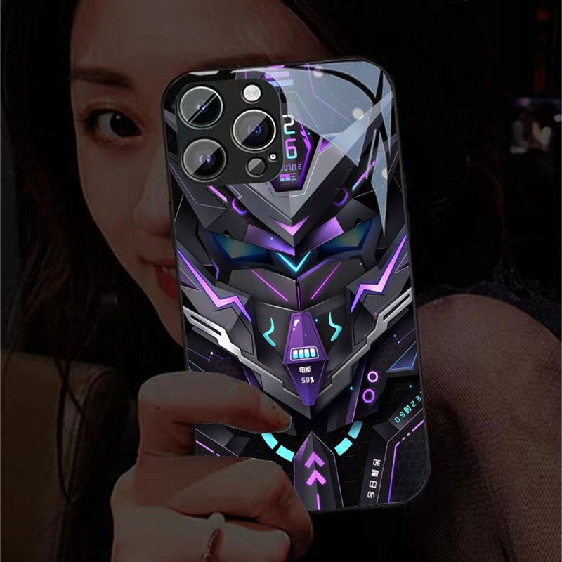 Coque de luxe ultra fine pour téléphone portable Apple iPhone LED Call Light avec protection d'objectif d'appareil photo : Punk Mecha Case Armored Protective Case pour iPhone 15/14/13 Pro Max Plus Mini - MagSafe Cover & Bag