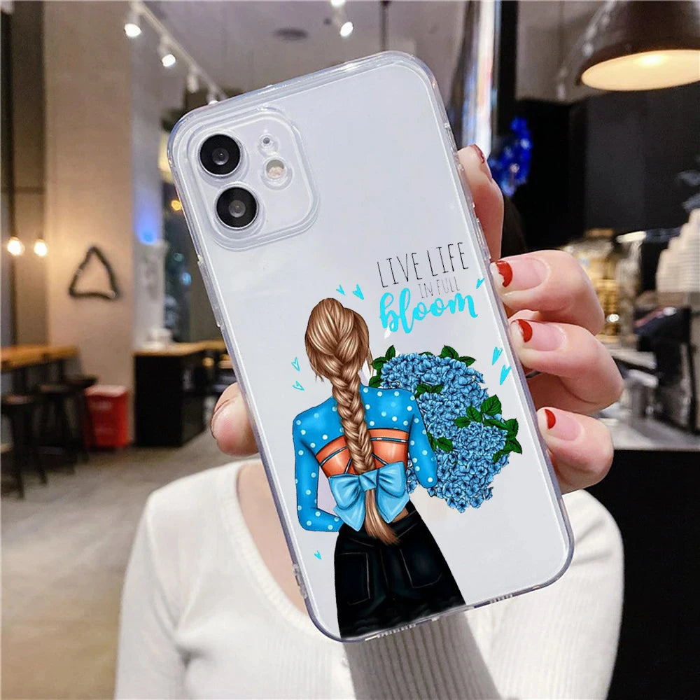 Coque iPhone de conception de fille à la mode de luxe | Étui MagSafe avec protection complète et protection d'objectif d'appareil photo pour Apple iPhone 15/14/13/12 Pro Max, Plus, Mini Cover | Coque de téléphone antichoc avec poche blindée et pare-chocs