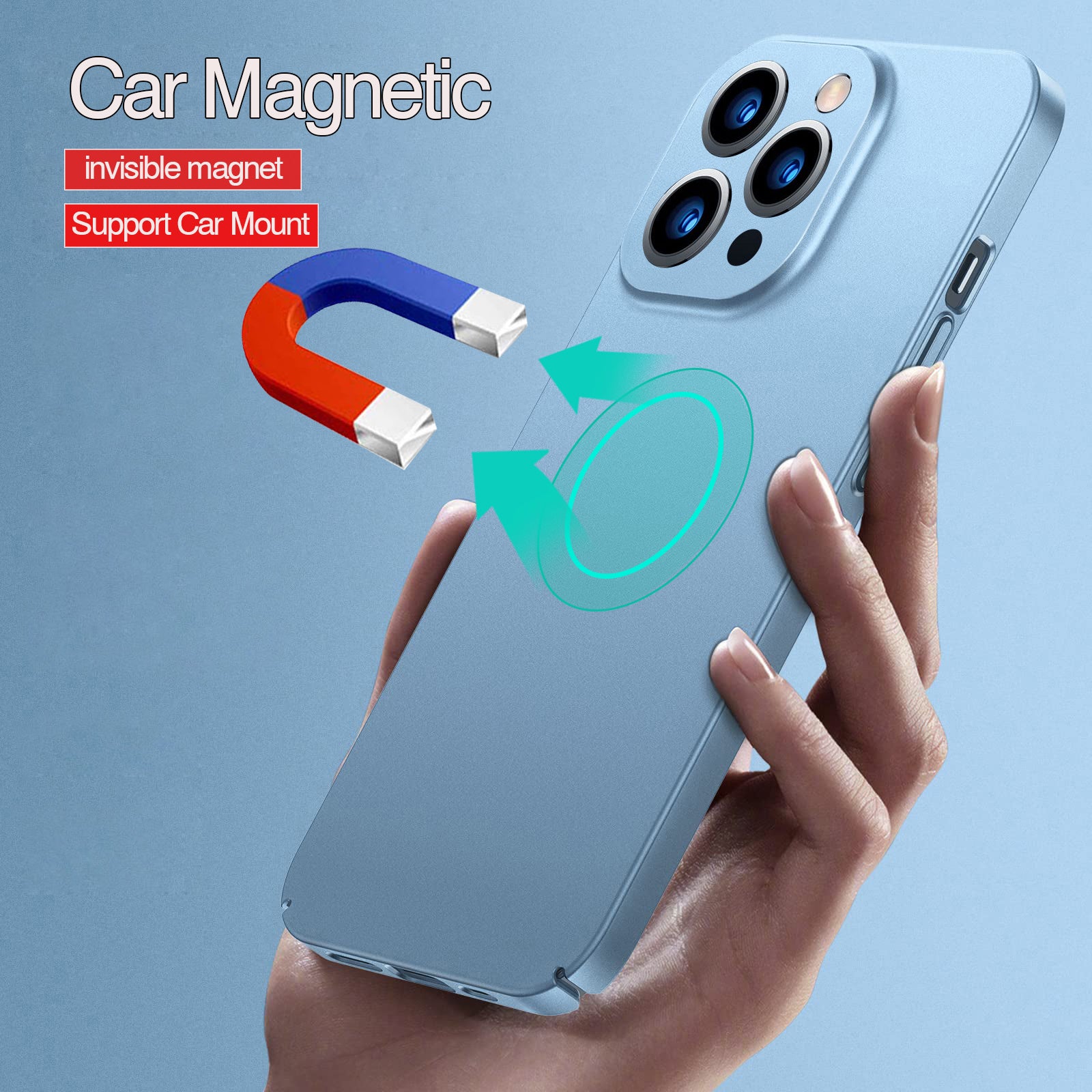 Support de voiture ultra-mince magnétique Apple iPhone Case | Étui de protection léger mat résistant aux chocs