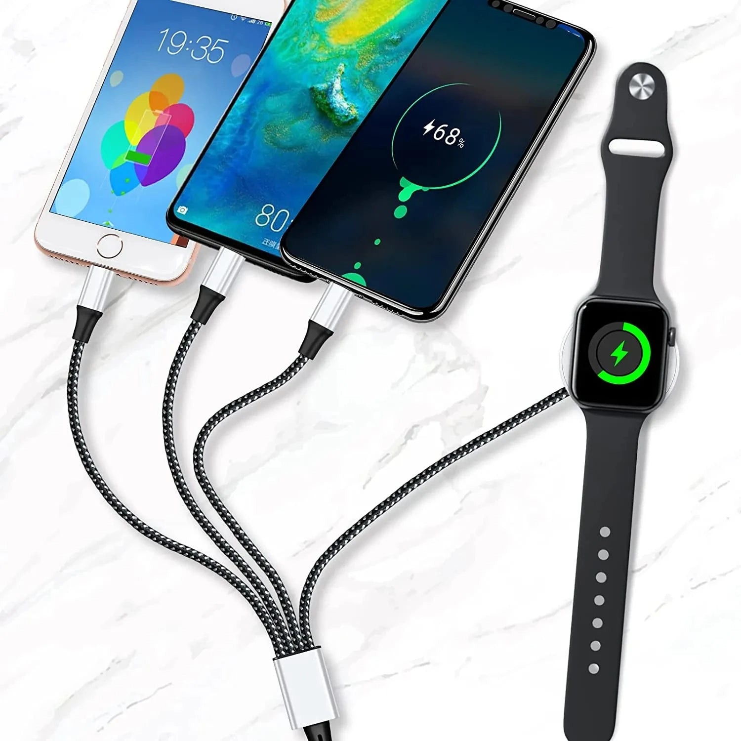 Câble de données de chargement USB premium 4 en 2 pour Apple iPhone, montre, câble magnétique de chargeur AirPods | Câble de charge rapide iWatch Type-C de haute qualité