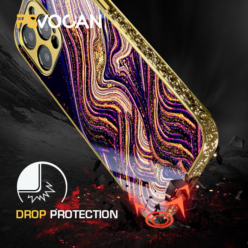 Étui antichoc en marbre pour iPhone avec cadre doré de luxe | Étui de protection MagSafe pour Apple iPhone 15/14/13/12 Pro Max Plus | Housse de protection pour appareil photo, sac et étui blindé