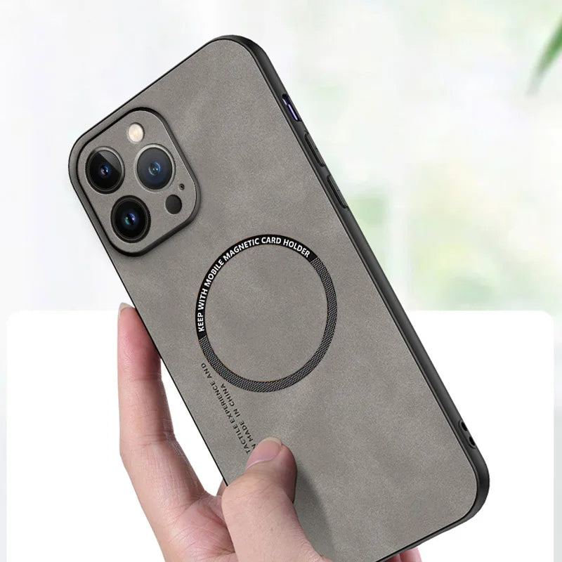 Étui MagSafe en cuir de haute qualité : étui magnétique pour iPhone | Coque antichoc avec housse de protection pour appareil photo - Coque blindée pour Apple iPhone 15/14/13 Pro Max Plus | Coque de téléphone de luxe