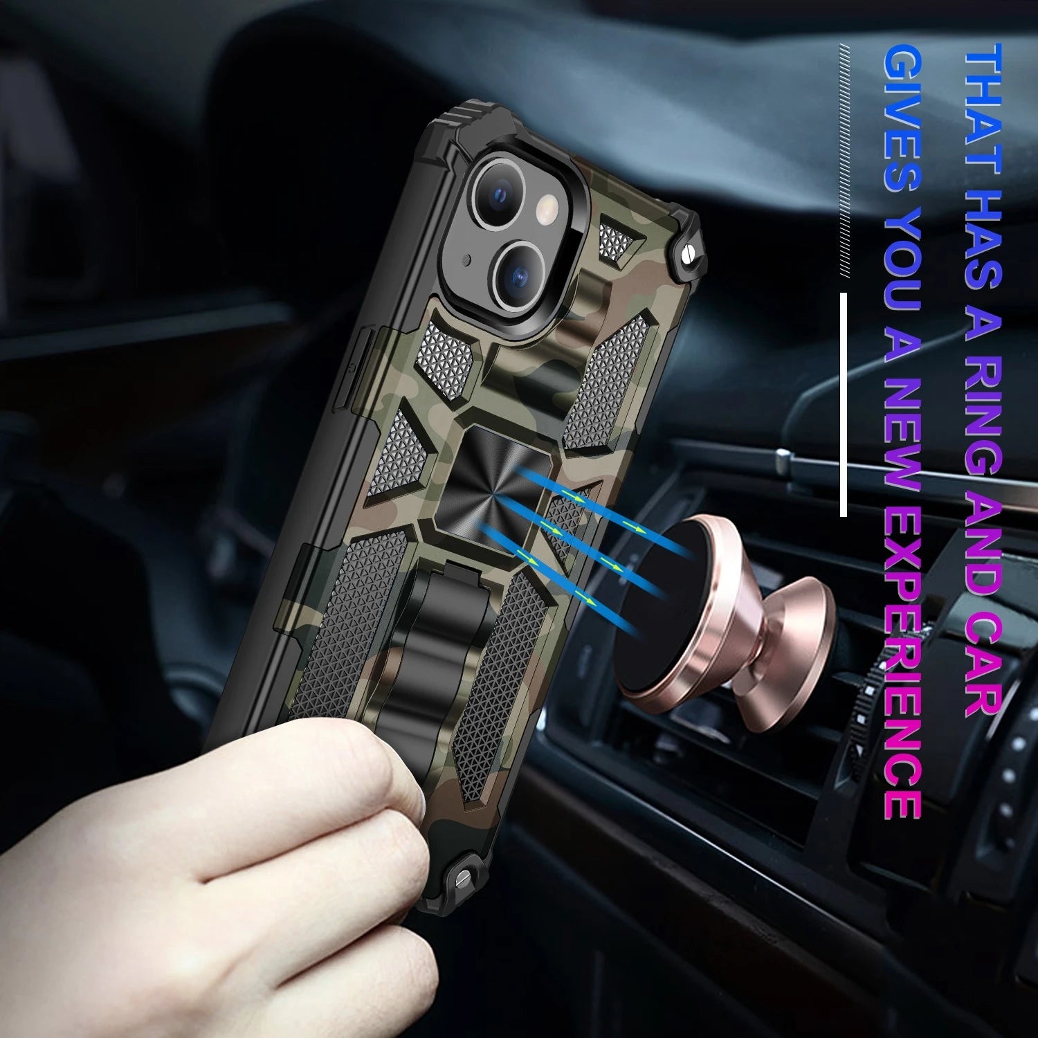Hochwertige Hybrid-Militärpanzerung iPhone-Hülle MagSafe Case für Apple iPhone 17/17 Air, 16/16e, 15, 14, 13 Pro Max Plus mit eingebautem Ständer, Tarnung-Cover, Kamera-Rundumschutz und Bildschirmschutz Handyhülle