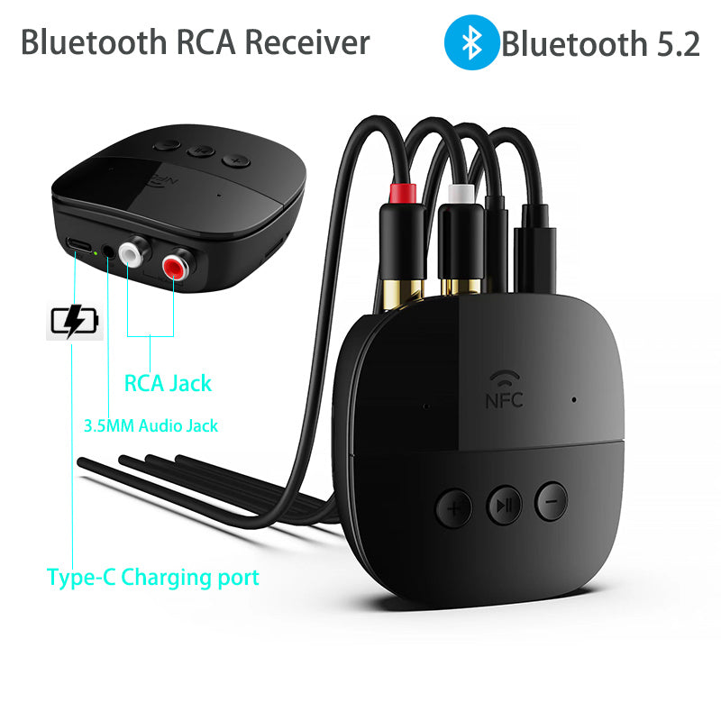 Premium Bluetooth 5.2 Audioempfänger: RCA, 3,5mm AUX, USB, NFC, Drahtlos-Adapter mit Mikrofon | U-Disk, TF-Karte für Smartphone, Laptop, Tablet, PC, Apple iPhone, iPad, MacBook, iOS, Android, Samsung, Lautsprecher, Verstärker