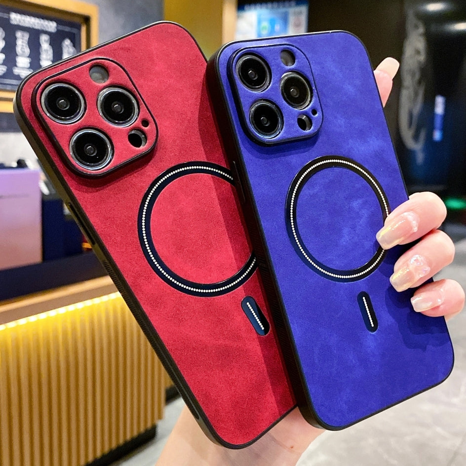 Étui MagSafe en cuir de haute qualité : étui magnétique pour iPhone | Coque antichoc avec housse de protection pour appareil photo - Coque blindée pour Apple iPhone 15/14/13 Pro Max Plus | Coque de téléphone de luxe