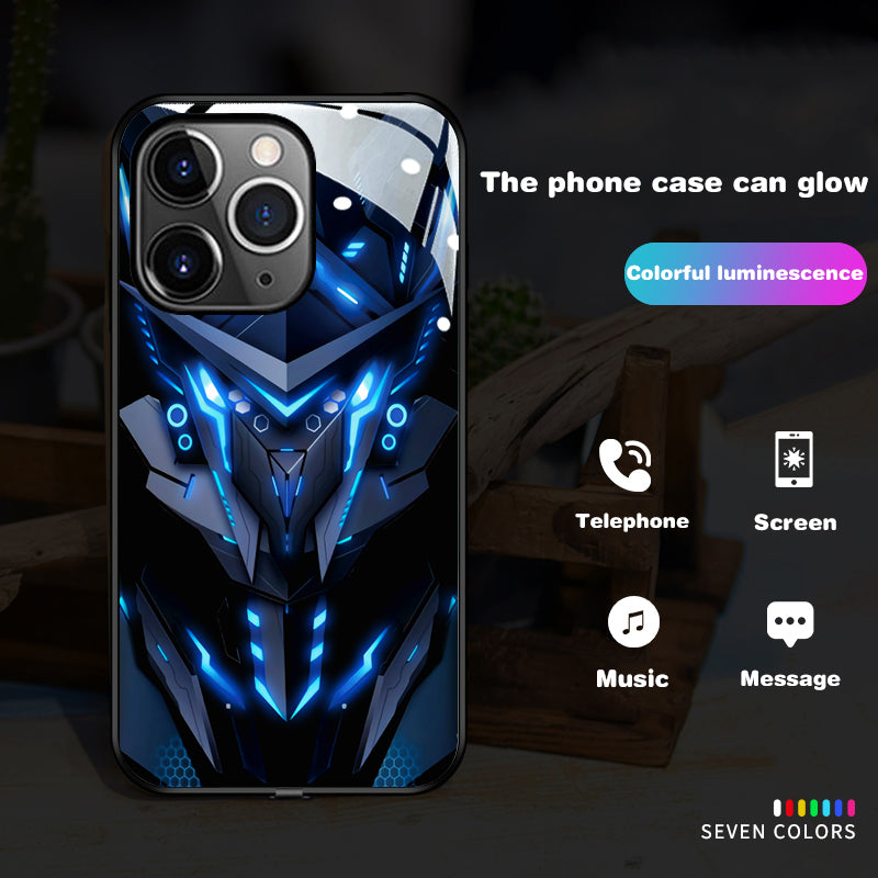 Coque de luxe ultra fine pour téléphone portable Apple iPhone LED Call Light avec protection d'objectif d'appareil photo : Punk Mecha Case Armored Protective Case pour iPhone 15/14/13 Pro Max Plus Mini - MagSafe Cover & Bag