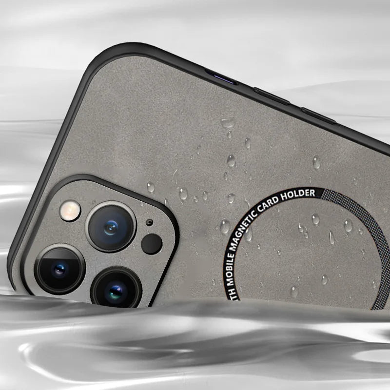 Étui MagSafe en cuir de haute qualité : étui magnétique pour iPhone | Coque antichoc avec housse de protection pour appareil photo - Coque blindée pour Apple iPhone 15/14/13 Pro Max Plus | Coque de téléphone de luxe