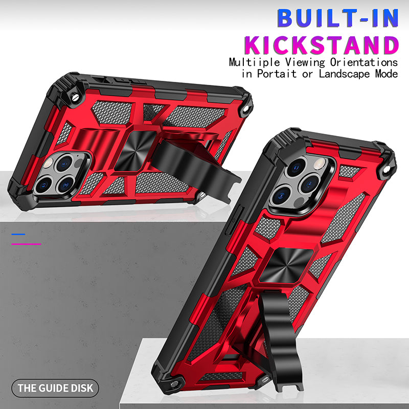 Hochwertige Hybrid-Militärpanzerung iPhone-Hülle MagSafe Case für Apple iPhone 17/17 Air, 16/16e, 15, 14, 13 Pro Max Plus mit eingebautem Ständer, Tarnung-Cover, Kamera-Rundumschutz und Bildschirmschutz Handyhülle