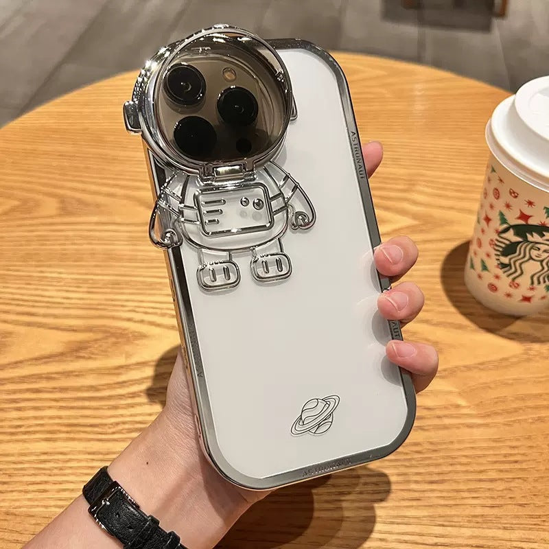 Étui d'astronaute avec film pailleté et support d'objectif protecteur d'appareil photo | Coque arrière en TPU souple de qualité supérieure absorbant les chocs pour Apple iPhone