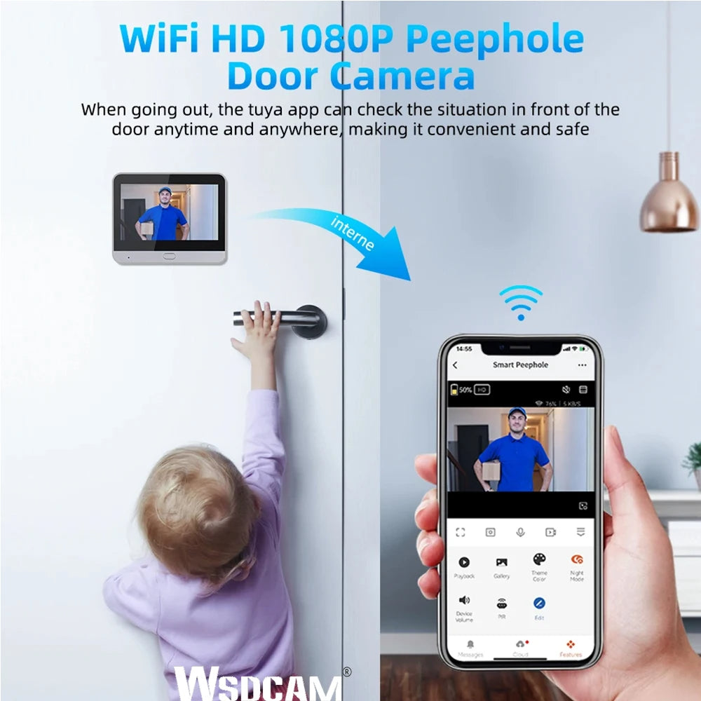 Premium Tuya 1080p 2.4G WiFi Magische Türkamera, Automatische Erfassung, Digitales Türspion, Drahtlose Türklingel für Zuhause