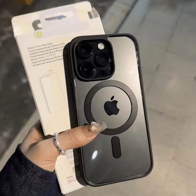 Chargement sans fil magnétique Magsafe Clear HD Premium | Coque iPhone Apple à armure hybride transparente antichoc