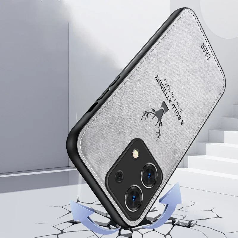 Pare-chocs de luxe avec motif de cerf et citation de motivation sur toile iPhone Case | Étui MagSafe avec housse de protection pour appareil photo | Coque pour Apple iPhone 15/14/13/12 Pro Max Plus | Étui blindé Étui de téléphone portable de haute qualité