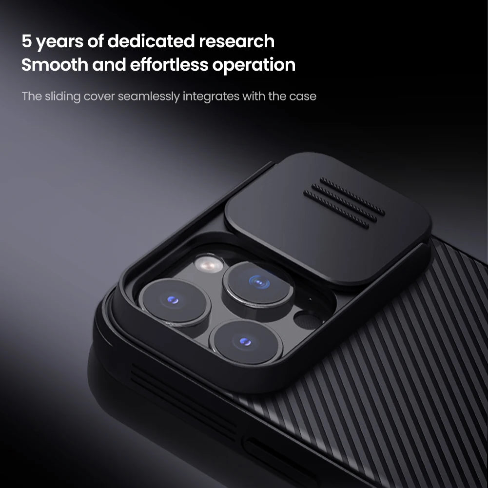 Hochwertiges Kamera Slider Objektiv mit luxuriöser Leder Textur iPhone Hülle | MagSafe Case mit Rundumschutz und Kameralinsenschutzabdeckung für Apple iPhone 17/17 Air, 16/16e, 15, 14, 13 Pro Max Plus Cover | Panzertasche Handyhülle | Premium Schutzhülle