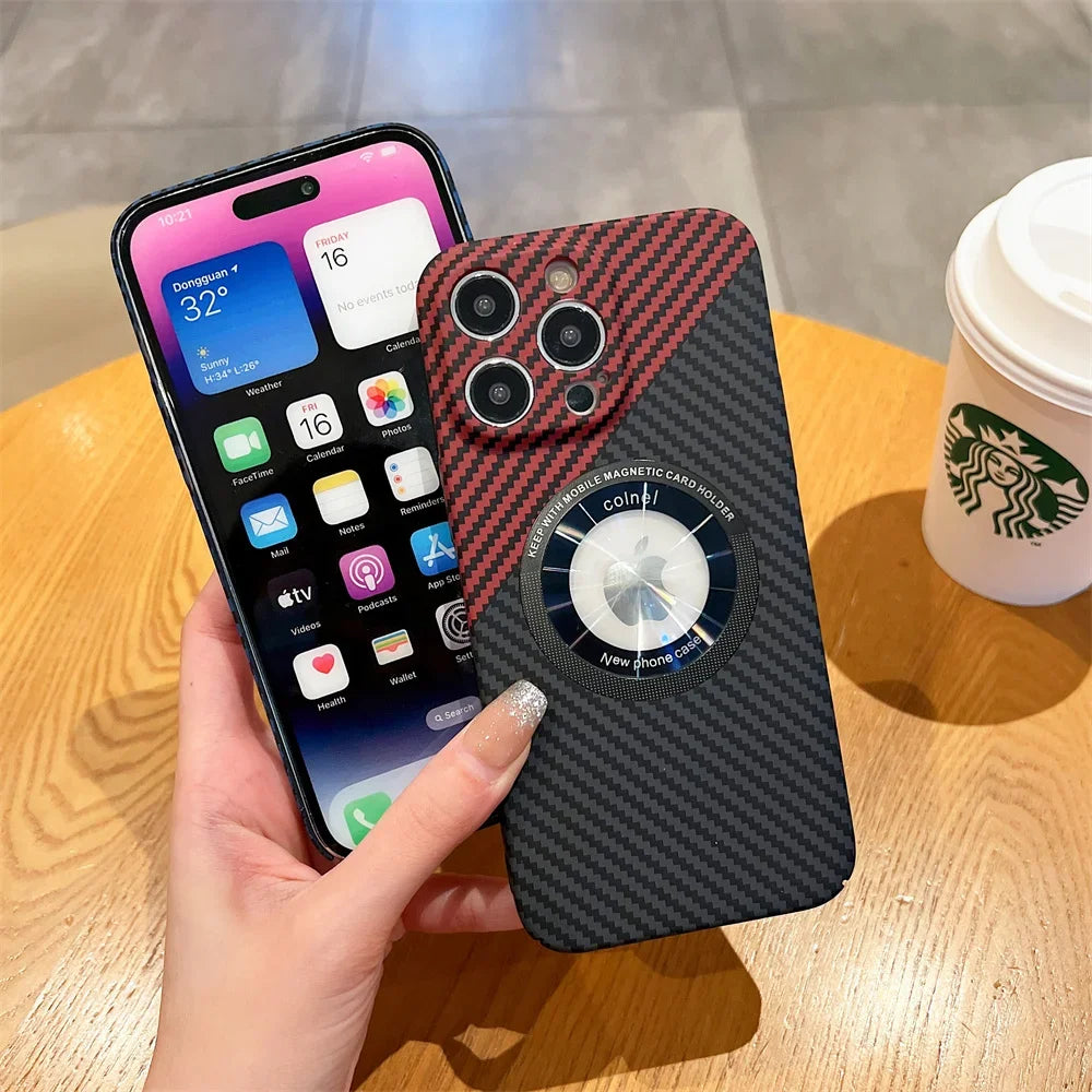 Hochwertige Kohlefaser-Magnetische iPhone-Hülle | MagSafe-Case mit Rundumschutz & Kameralinsenschutz für Apple iPhone 17/17 Air, 16/16e, 15, 14, 13 Pro Max Plus Cover | Stoßfeste Handyhülle mit Panzertasche & Stoßstangenabdeckung Schutzhülle