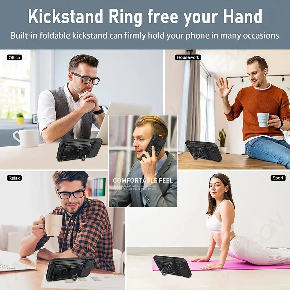 Hochwertiges Silikon-Kartenhalterung Ring Magnetständer iPhone Hülle | MagSafe Case Rundumschutz und Kameralinsenschutzabdeckung für Apple iPhone 17/17 Air, 16/16e, 15, 14, 13 Pro Max Plus Cover | Panzertasche Handyhülle | Premium Wallet Schutzhülle