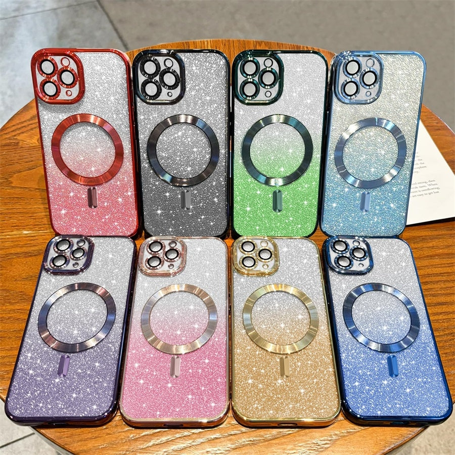 <tc>Coque magnétique de luxe pour iPhone avec bandoulière et paillettes dégradées | Étui MagSafe avec protection d’objectif caméra | Apple iPhone 17/17 Air/16/16e/15/14/13 Pro Max Plus | Étui blindé en TPU souple plaqué, protection haut de gamme</tc>