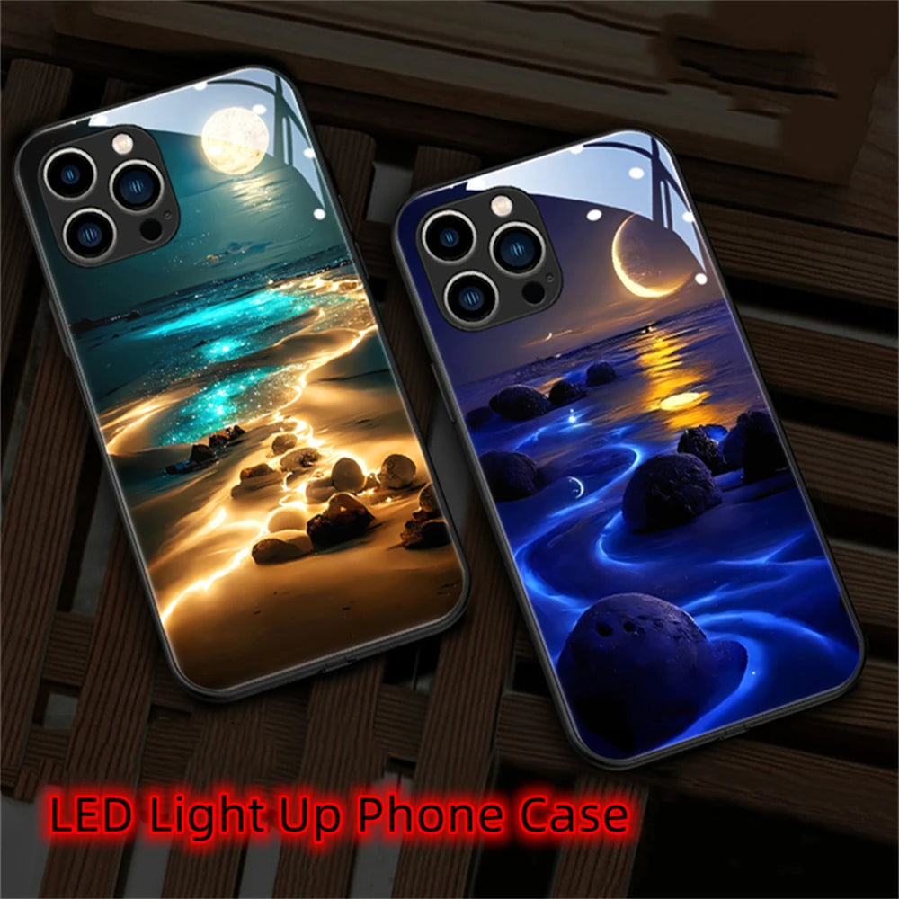 Design de luxe : Paysage de plage romantique la nuit Coque iPhone | Étui MagSafe pour Apple iPhone 15/14/13/12 Pro Max Plus | Sac avec housse blindée et housse de protection pour appareil photo | Étui de protection pour téléphone