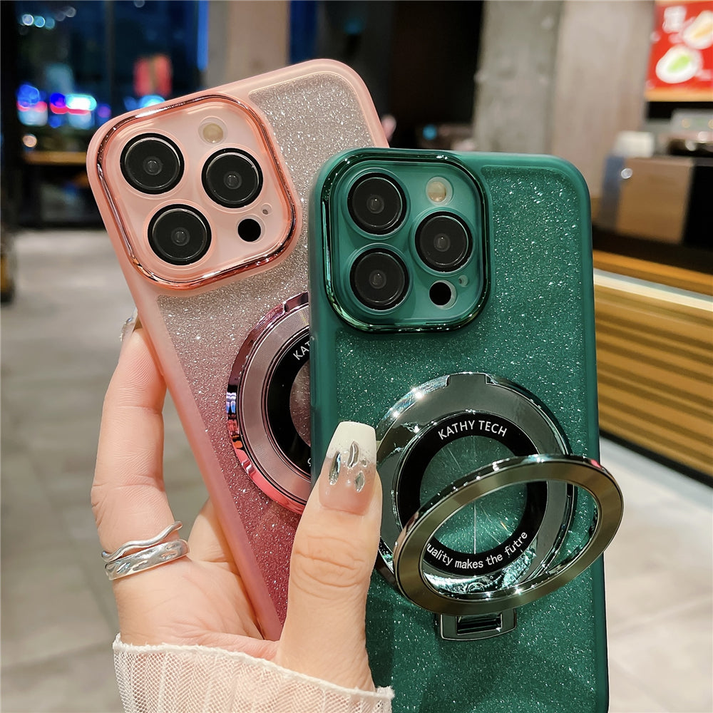 Magnetic Metal For Apple iPhone 16/15/14/13/12 Pro Max Plus Mini Case | Premium Shockproof Supreme Protection - Luxury Slim Matte with Camera Glass Lens Protection, Stand, and Hand Holder Cover