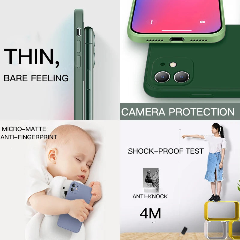 Étui carré en silicone liquide pour Apple iPhone | Protection premium antichoc, magnétique, Magsafe et pour appareil photo