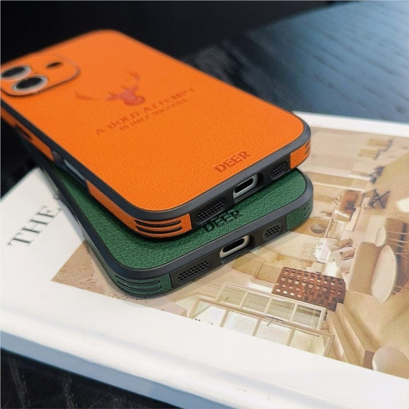 Coque iPhone ultra-mince à texture de peau de cerf de qualité supérieure | Étui MagSafe avec protection complète et protection de l'objectif de l'appareil photo pour Apple iPhone 15/14/13/12 Pro Max, Plus, Mini | Étui blindé pour téléphone portable