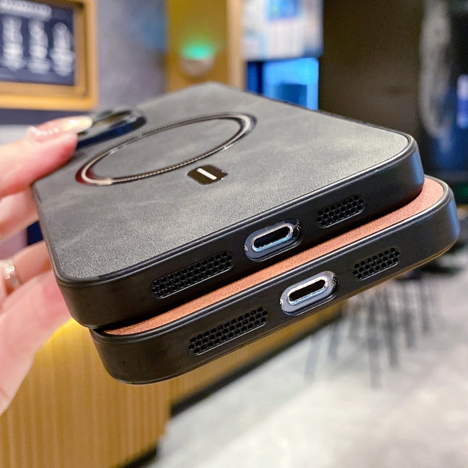 Étui MagSafe en cuir de haute qualité : étui magnétique pour iPhone | Coque antichoc avec housse de protection pour appareil photo - Coque blindée pour Apple iPhone 15/14/13 Pro Max Plus | Coque de téléphone de luxe