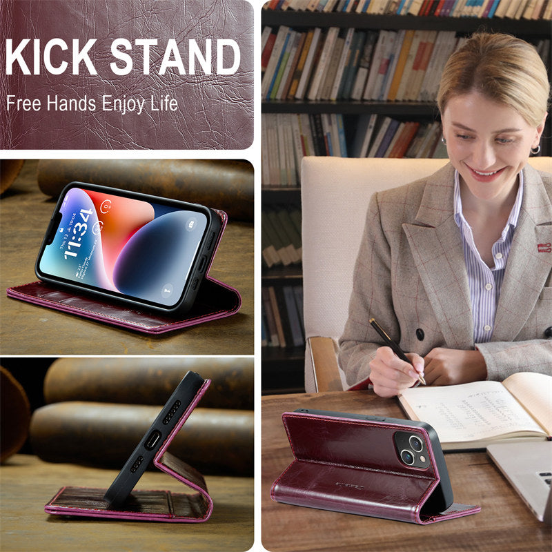 Hochwertiges 2-in-1 Abnehmbare Leder Brieftasche Flip Stand iPhone Hülle | MagSafe Case, Rundumschutz, Kameralinsenschutzabdeckung für Apple iPhone 17/17 Air, 16/16e, 15, 14, 13 Pro Max Plus Cover | Panzertasche Handyhülle | Wallet & Geldbörse Schutzhülle