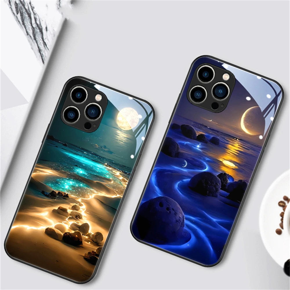 Design de luxe : Paysage de plage romantique la nuit Coque iPhone | Étui MagSafe pour Apple iPhone 15/14/13/12 Pro Max Plus | Sac avec housse blindée et housse de protection pour appareil photo | Étui de protection pour téléphone