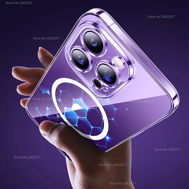 Luxus Ultra-Dünne iPhone Hülle mit MagSafe: 360° Vollschutz aus Metall und Glas, Magnetische Adsorption | Stoßfest mit Glasobjektiv-Kameraschutz, Panzer-Schutzhülle | Stilvolle Handyhülle Apple iPhone 17/17 Air, 16/16e, 15, 14, 13 Pro Max, Pro, Plus Cover