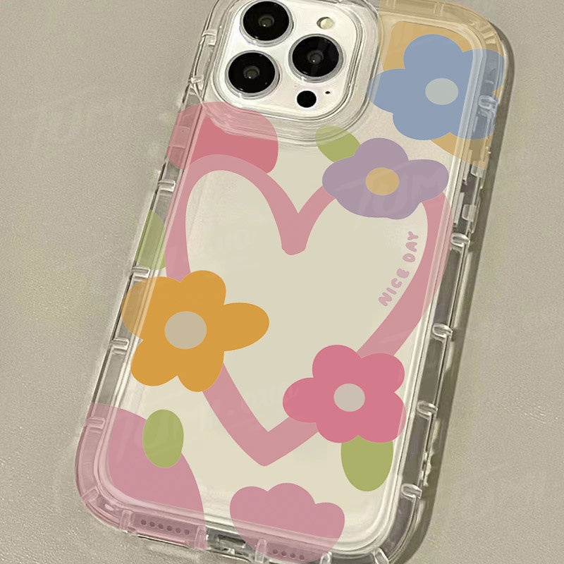 Premium süße Liebe-Herz-Blumen-Spiegel-Design iPhone-Hülle | MagSafe-Case mit Rundumschutz & Kameralinsenschutz für Apple iPhone 17/17 Air, 16/16e, 15, 14, 13, 12 Pro Max Plus Mini Cover | Panzertasche & Stoßstangenabdeckung | Hochwertige Handyhülle