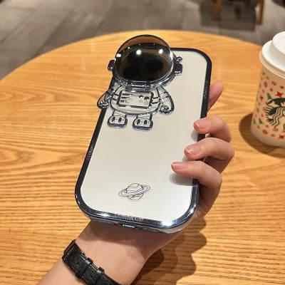 Étui d'astronaute avec film pailleté et support d'objectif protecteur d'appareil photo | Coque arrière en TPU souple de qualité supérieure absorbant les chocs pour Apple iPhone
