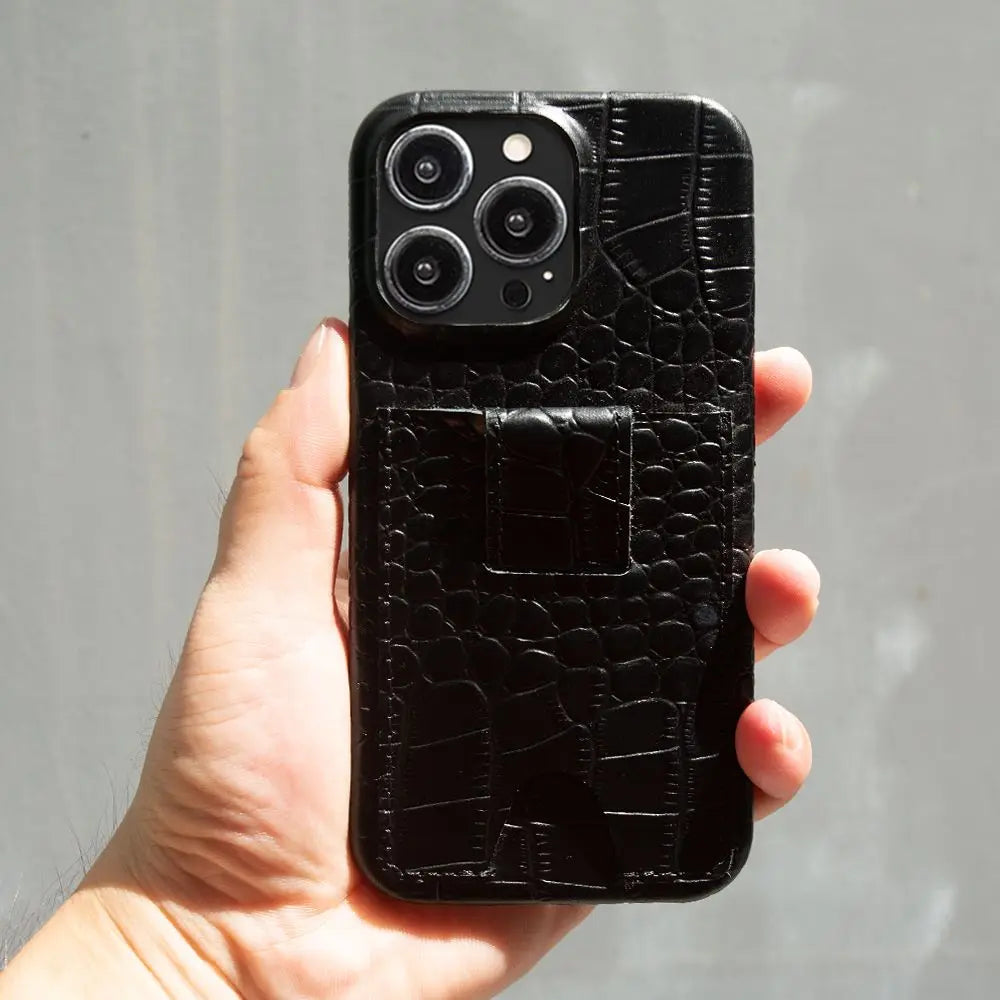 Hochwertige Echtledertasche mit Kartenhalter-Steckplatz als iPhone-Hülle | Cover mit Kameraschutzabdeckung für Apple iPhone 17/17 Air, 16/16e, 15, 14, 13 Pro Max Plus Panzer Case | Portemonnaie, Geldbörse & Wallet-Handyhülle